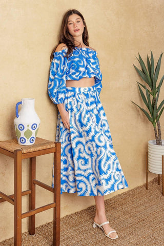 SUNSET SASHAY BLUE TOP AND SKIRT SET - Glamourous Grace
