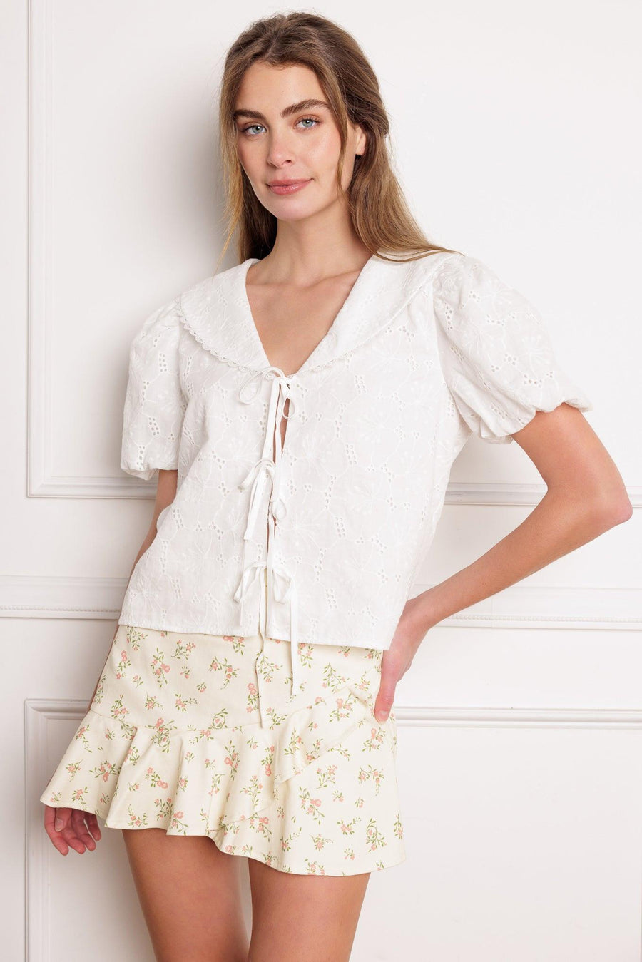 WHAT WILL BE EYELET WOVEN TOP - Glamourous Grace
