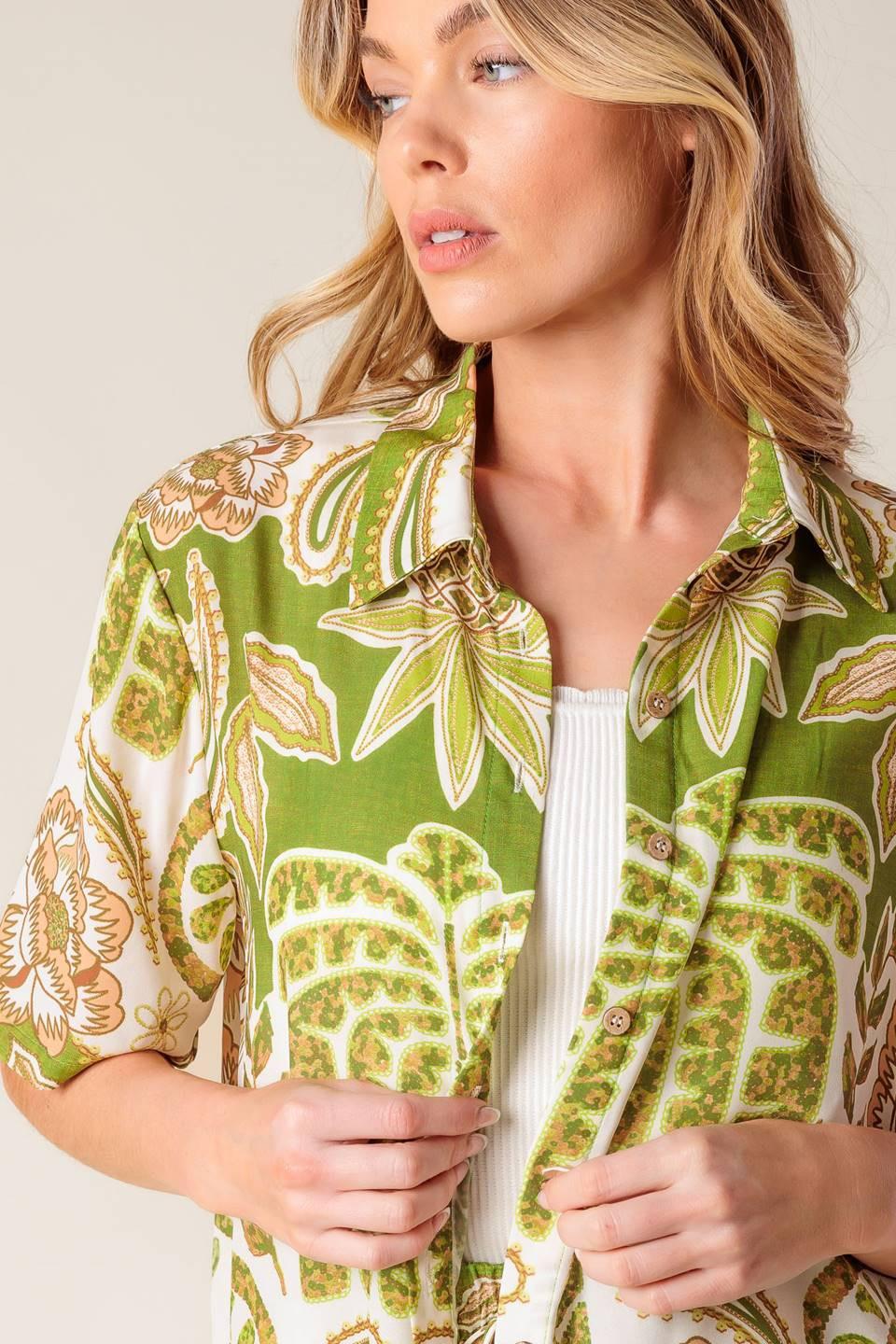 DISTANT ECHOES GREEN WOVEN SHIRT - Glamourous Grace