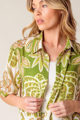 DISTANT ECHOES GREEN WOVEN SHIRT - Glamourous Grace