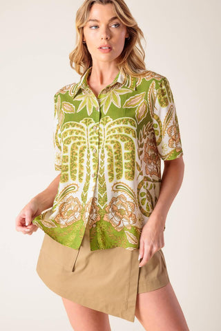 DISTANT ECHOES GREEN WOVEN SHIRT - Glamourous Grace