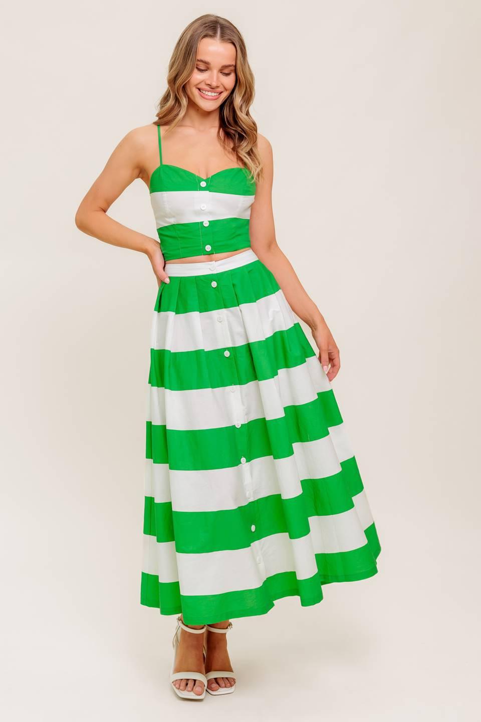 INFINITE FLARE GREEN WOVEN TOP AND SKIRT SET - Glamourous Grace