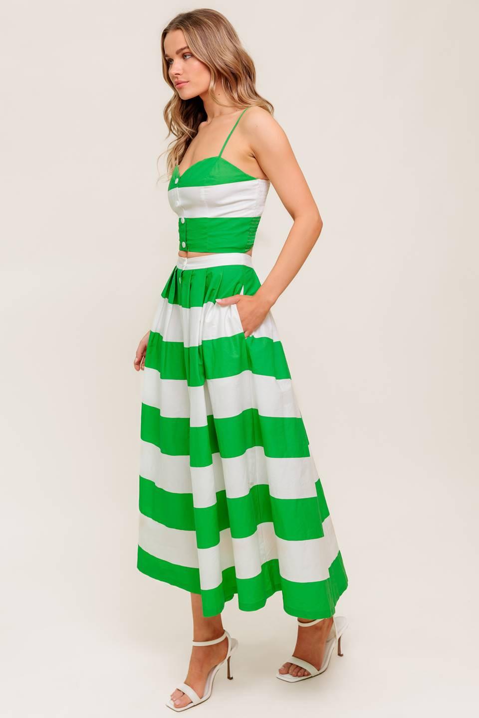 INFINITE FLARE GREEN WOVEN TOP AND SKIRT SET - Glamourous Grace