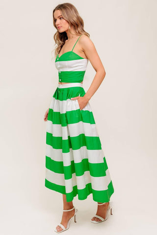 INFINITE FLARE GREEN WOVEN TOP AND SKIRT SET - Glamourous Grace