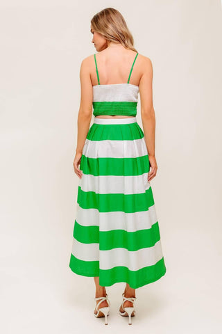 INFINITE FLARE GREEN WOVEN TOP AND SKIRT SET - Glamourous Grace