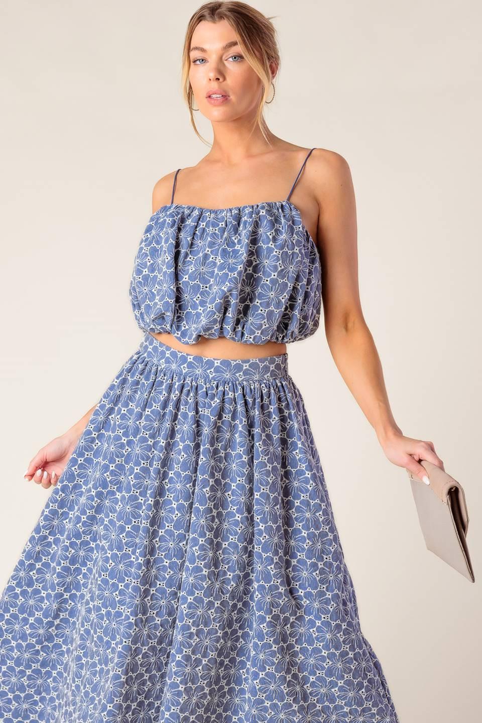 THE BEAUTY OF NOW WOVEN EYELET TOP AND SKIRT SET - Glamourous Grace