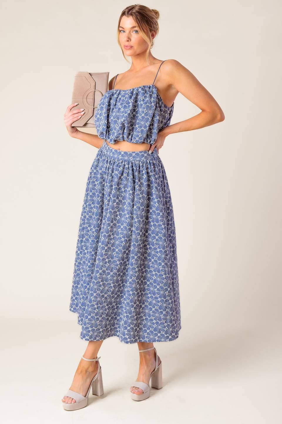 THE BEAUTY OF NOW WOVEN EYELET TOP AND SKIRT SET - Glamourous Grace