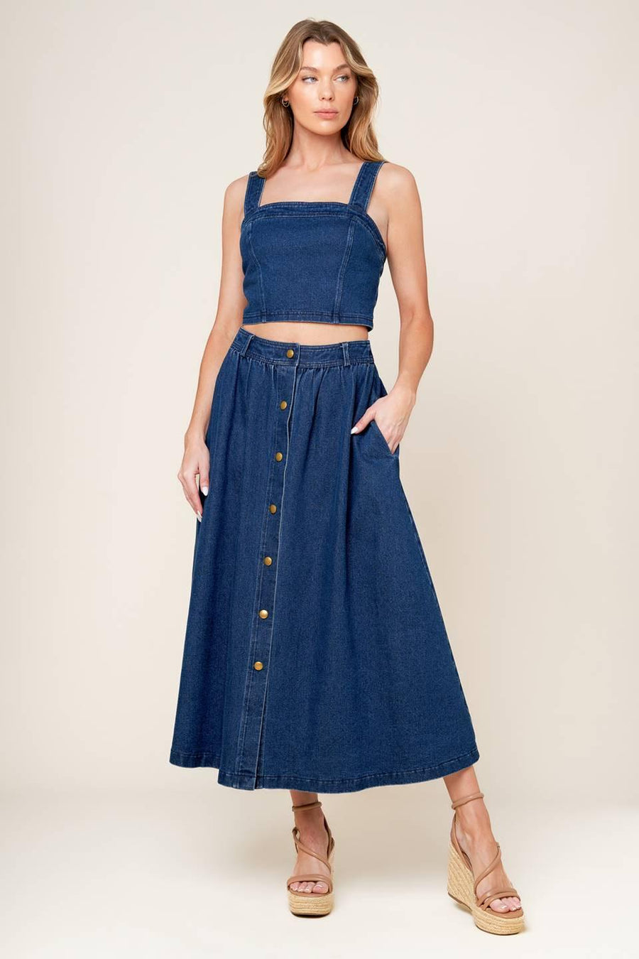 SIMPLY THE VIBE DENIM TOP AND SKIRT SET - Glamourous Grace