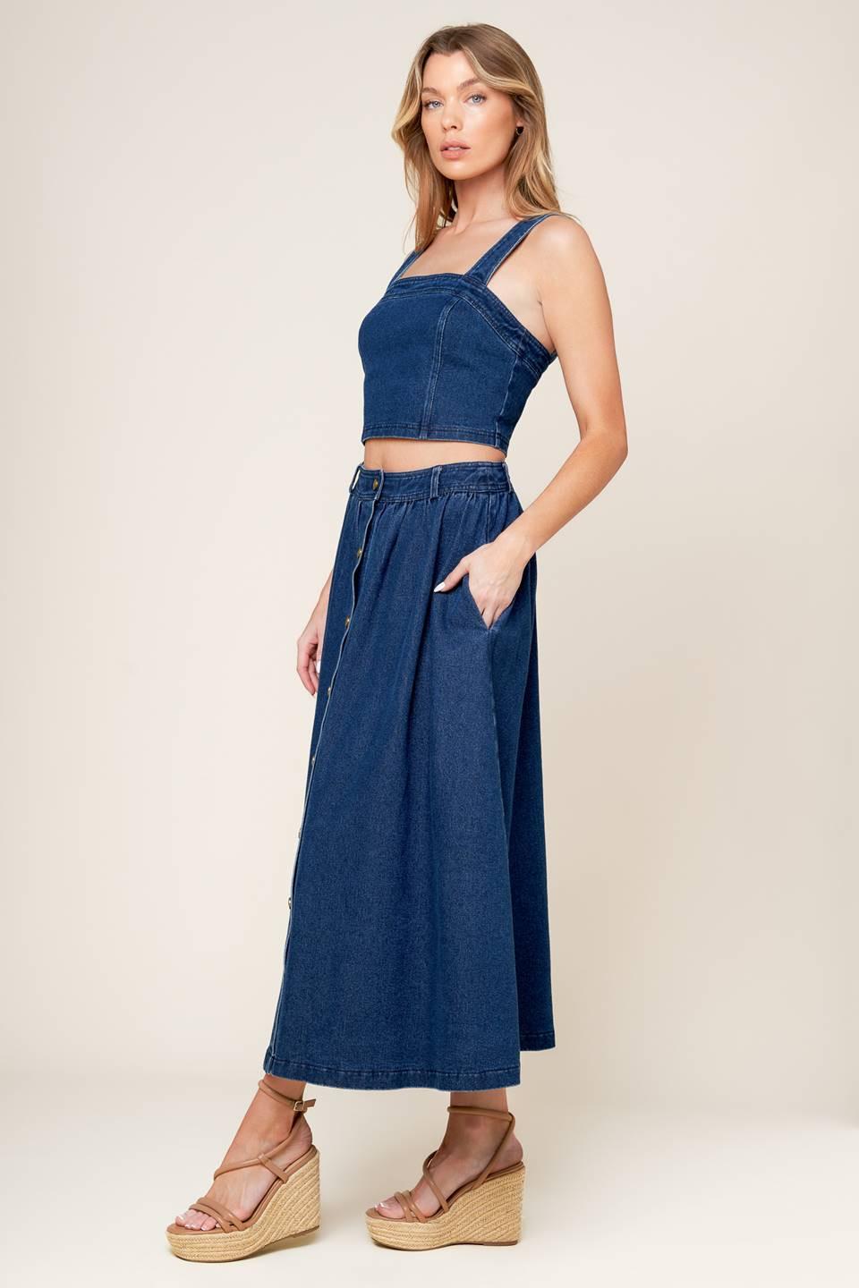 SIMPLY THE VIBE DENIM TOP AND SKIRT SET - Glamourous Grace