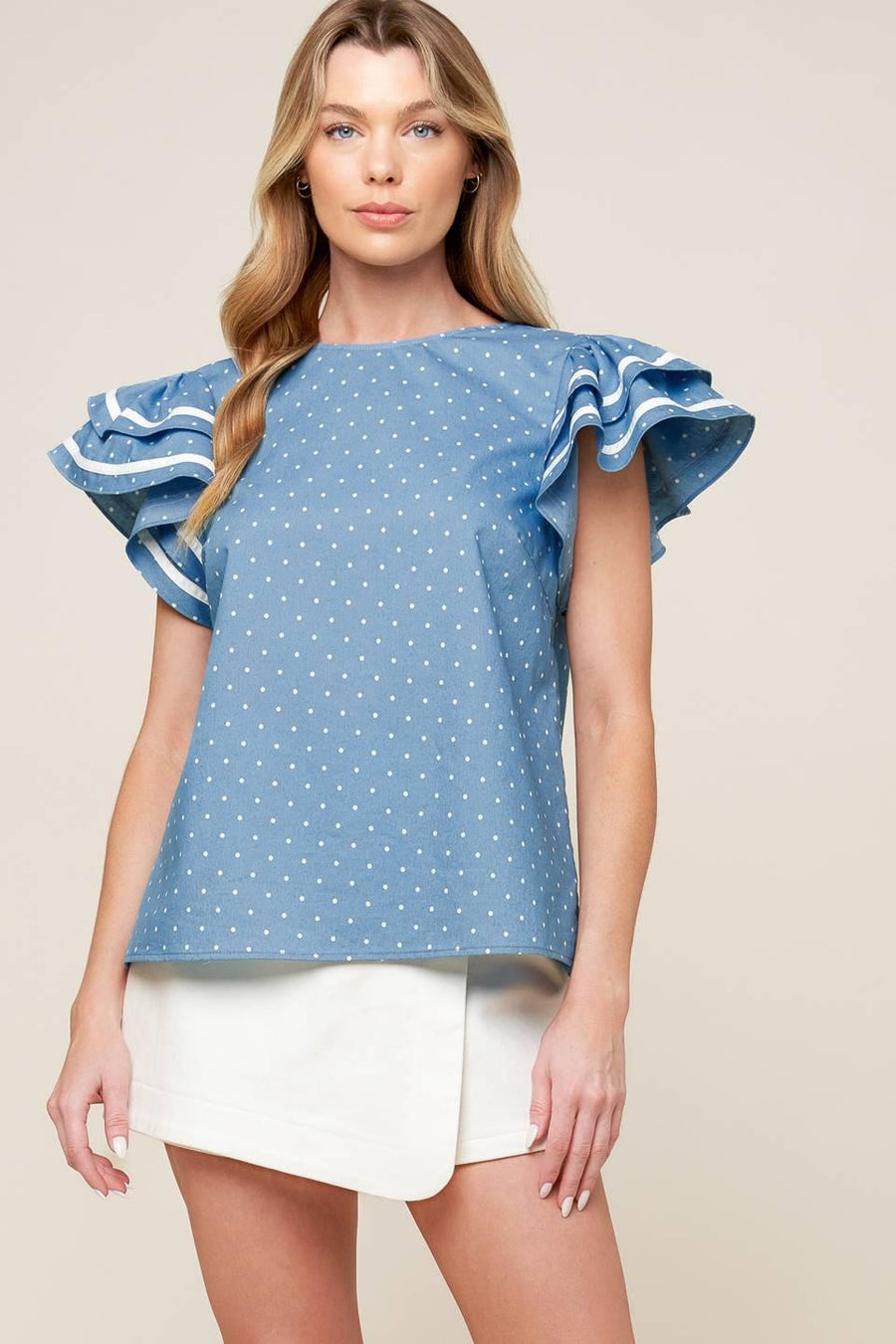 WEEKEND GETAWAY BLUE WOVEN TOP - Glamourous Grace