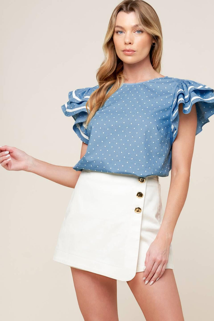 WEEKEND GETAWAY BLUE WOVEN TOP - Glamourous Grace