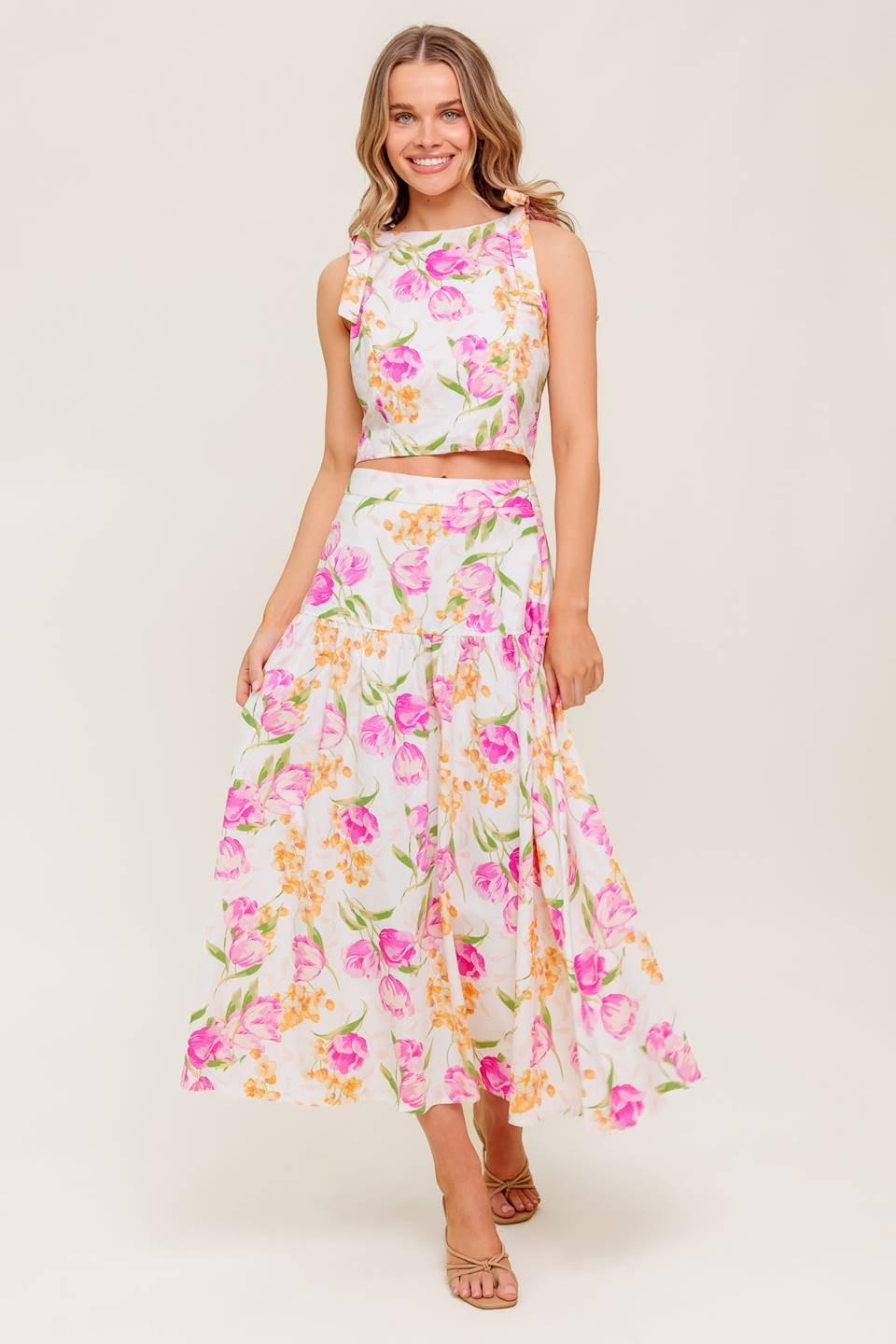 BOTANICAL BLISS WOVEN TOP AND SKIRT SET - Glamourous Grace