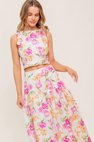 BOTANICAL BLISS WOVEN TOP AND SKIRT SET - Glamourous Grace