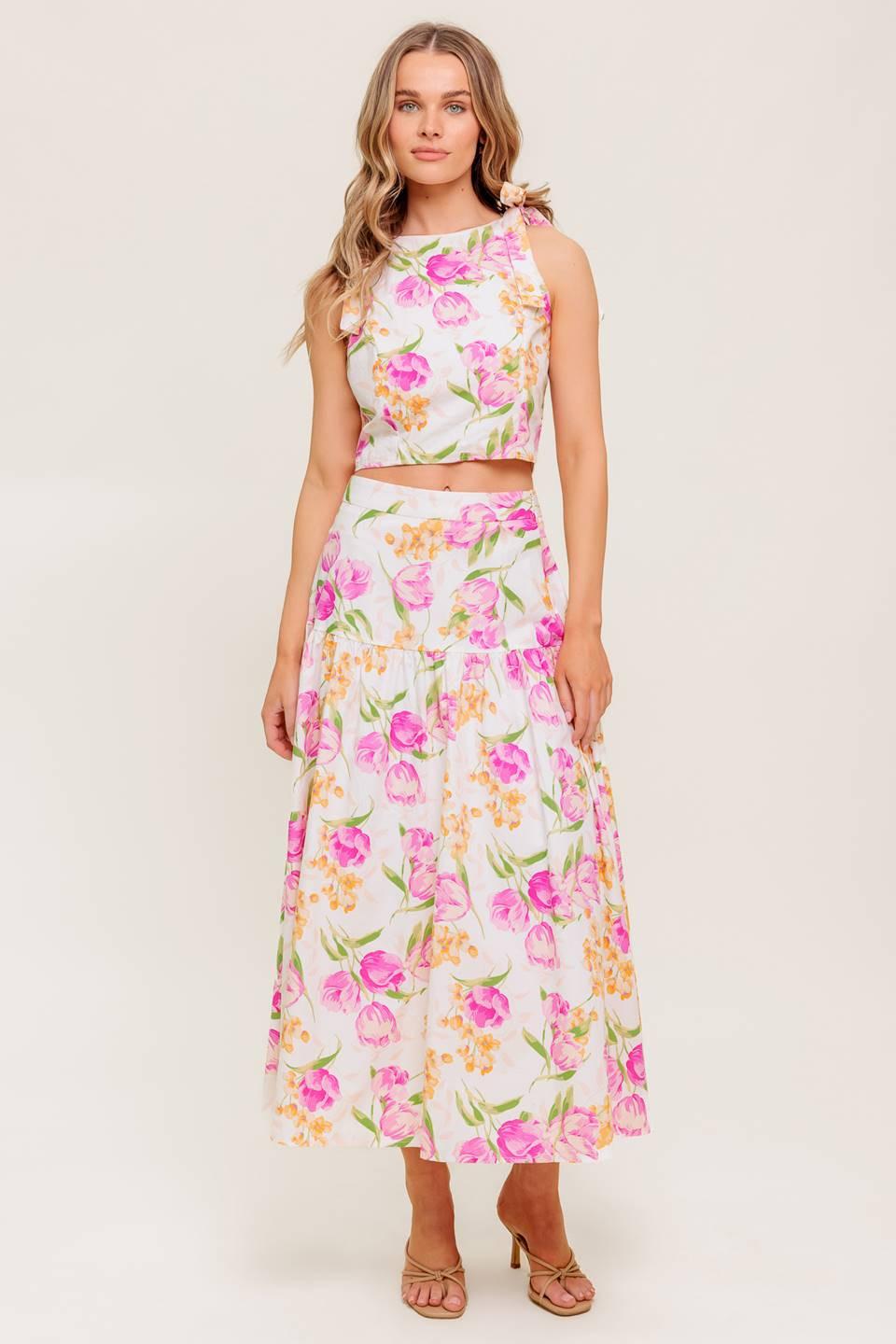 BOTANICAL BLISS WOVEN TOP AND SKIRT SET - Glamourous Grace