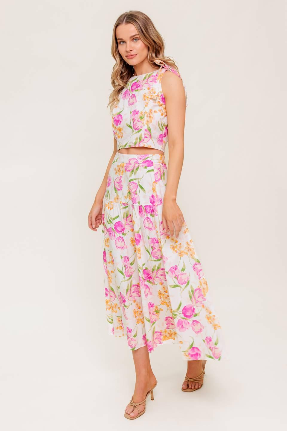 BOTANICAL BLISS WOVEN TOP AND SKIRT SET - Glamourous Grace