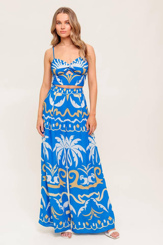 EVENING BLUE WOVEN CROP TOP AND PANT SET - Glamourous Grace