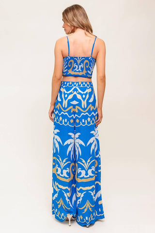EVENING BLUE WOVEN CROP TOP AND PANT SET - Glamourous Grace