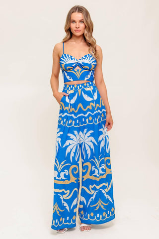 EVENING BLUE WOVEN CROP TOP AND PANT SET - Glamourous Grace