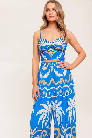 EVENING BLUE WOVEN CROP TOP AND PANT SET - Glamourous Grace