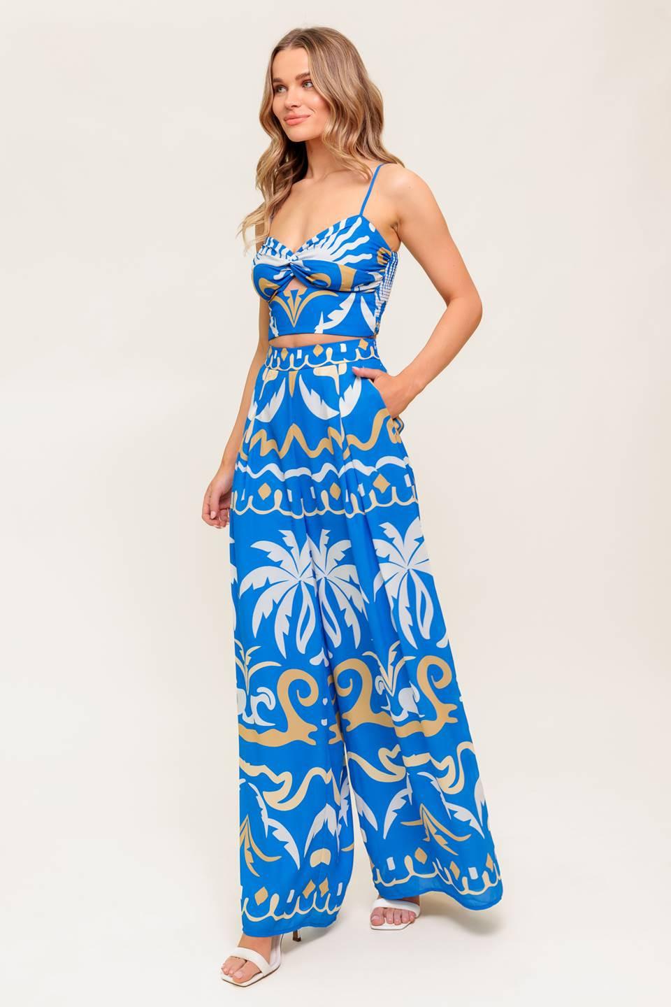 EVENING BLUE WOVEN CROP TOP AND PANT SET - Glamourous Grace