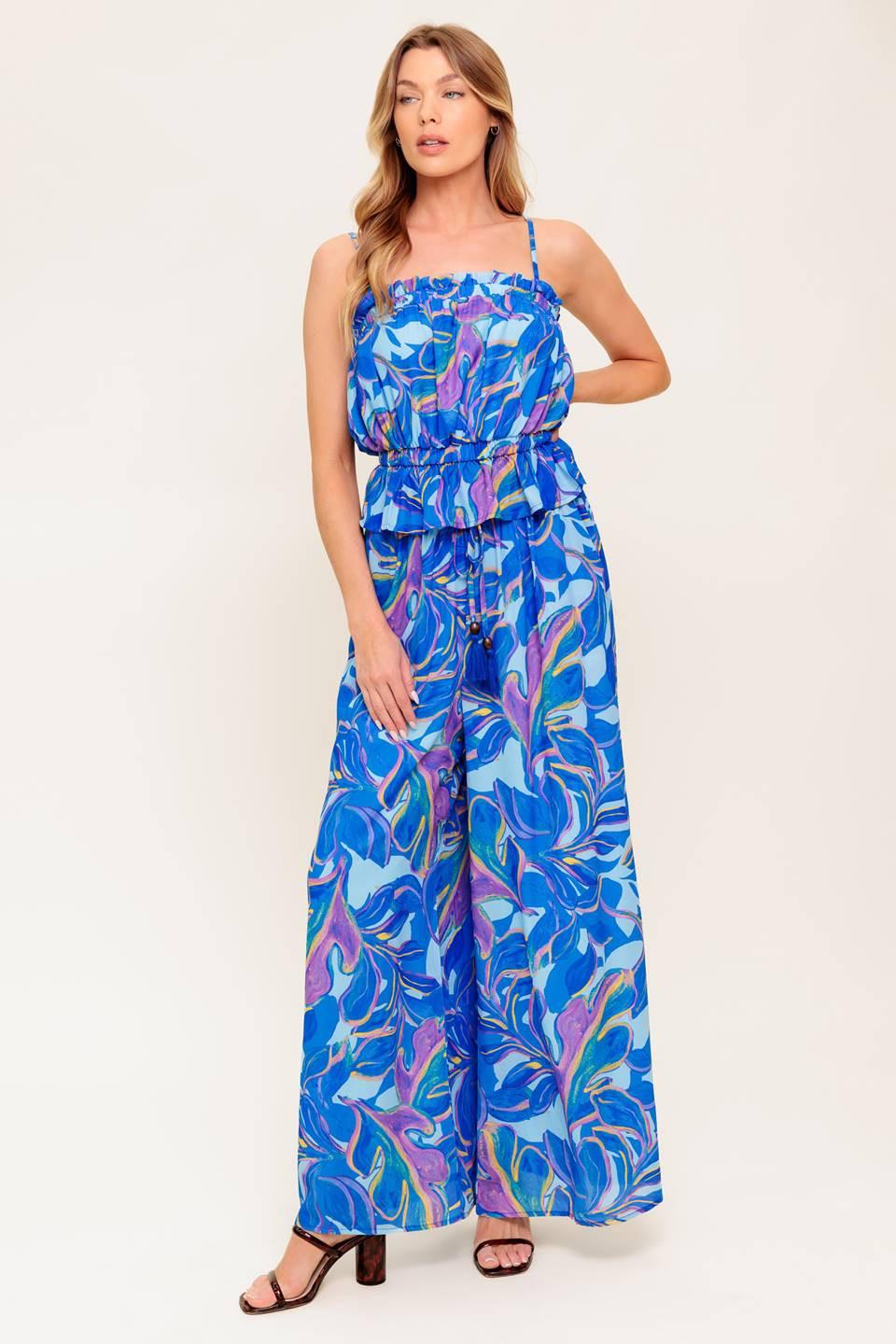 CHERISHED KISS BLUE WOVEN TOP AND PANTS SET - Glamourous Grace