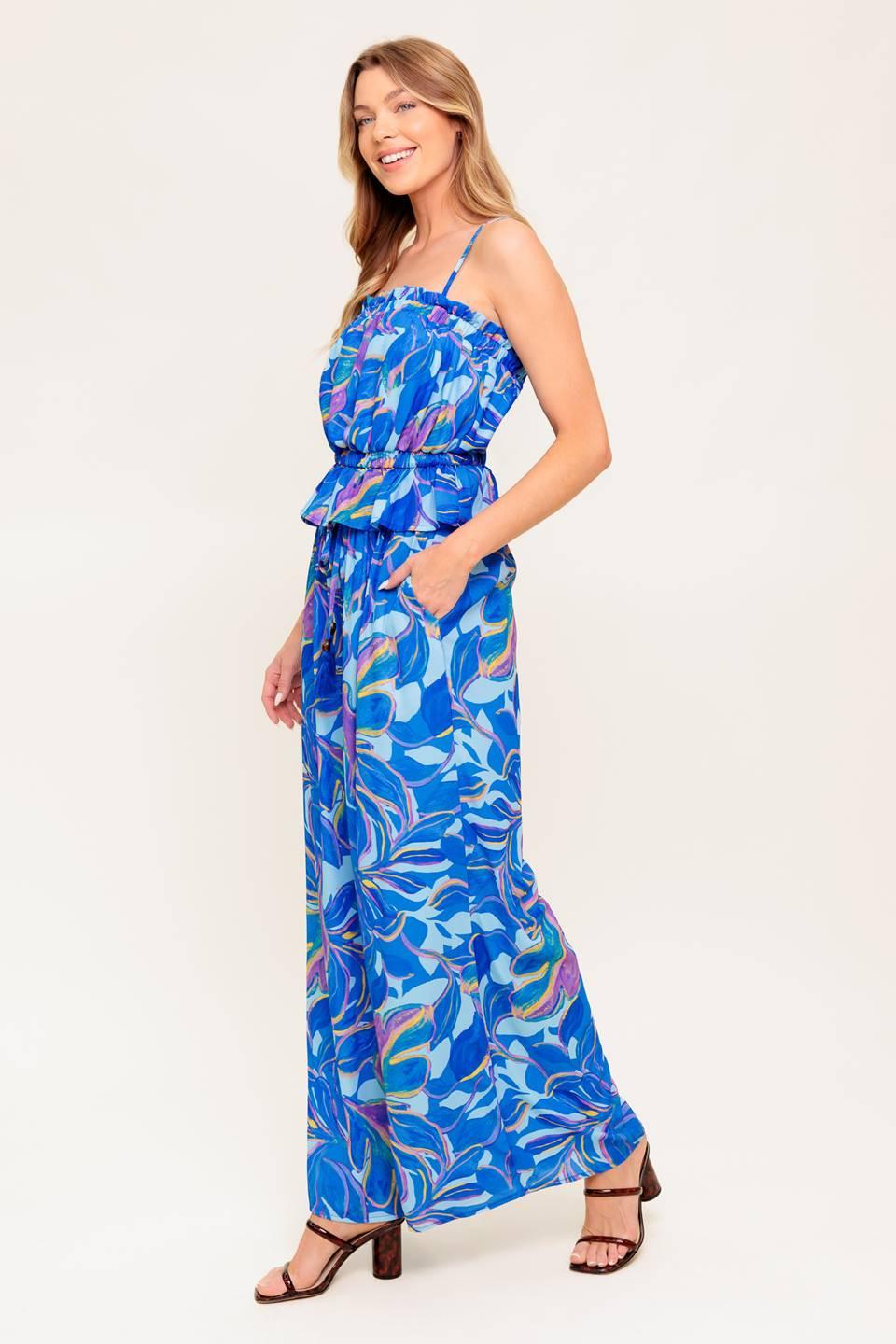 CHERISHED KISS BLUE WOVEN TOP AND PANTS SET - Glamourous Grace