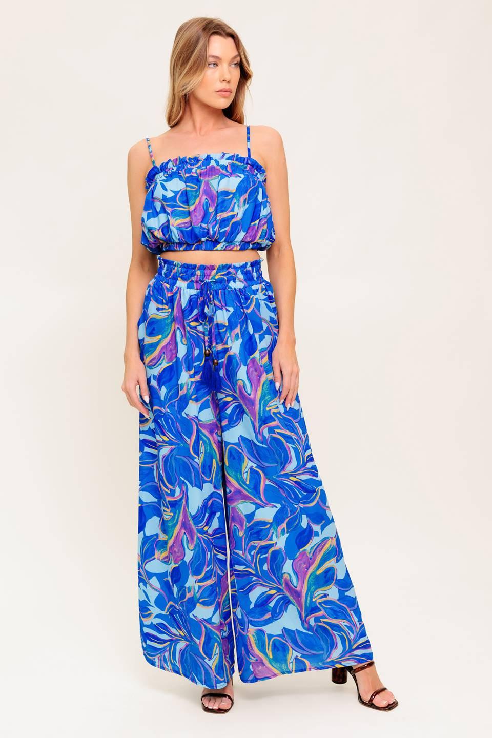 CHERISHED KISS BLUE WOVEN TOP AND PANTS SET - Glamourous Grace