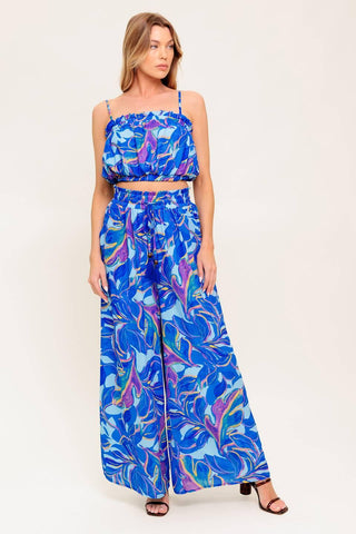 CHERISHED KISS BLUE WOVEN TOP AND PANTS SET - Glamourous Grace