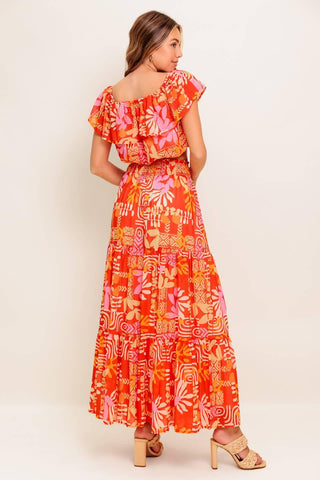 FAINT SUNBEAM RED WOVEN TOP AND SKIRT SET - Glamourous Grace