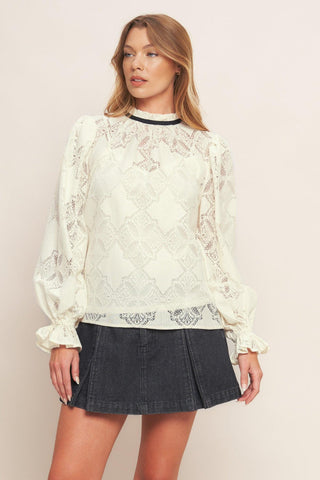 PRECIOUS LOOK IVORY WOVEN LACE TOP - Glamourous Grace