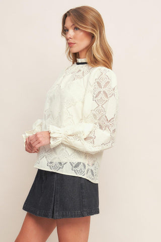PRECIOUS LOOK IVORY WOVEN LACE TOP - Glamourous Grace