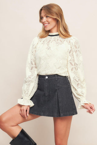 PRECIOUS LOOK IVORY WOVEN LACE TOP - Glamourous Grace