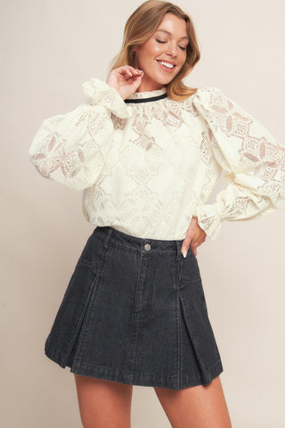 PRECIOUS LOOK IVORY WOVEN LACE TOP - Glamourous Grace
