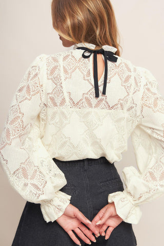 PRECIOUS LOOK IVORY WOVEN LACE TOP - Glamourous Grace