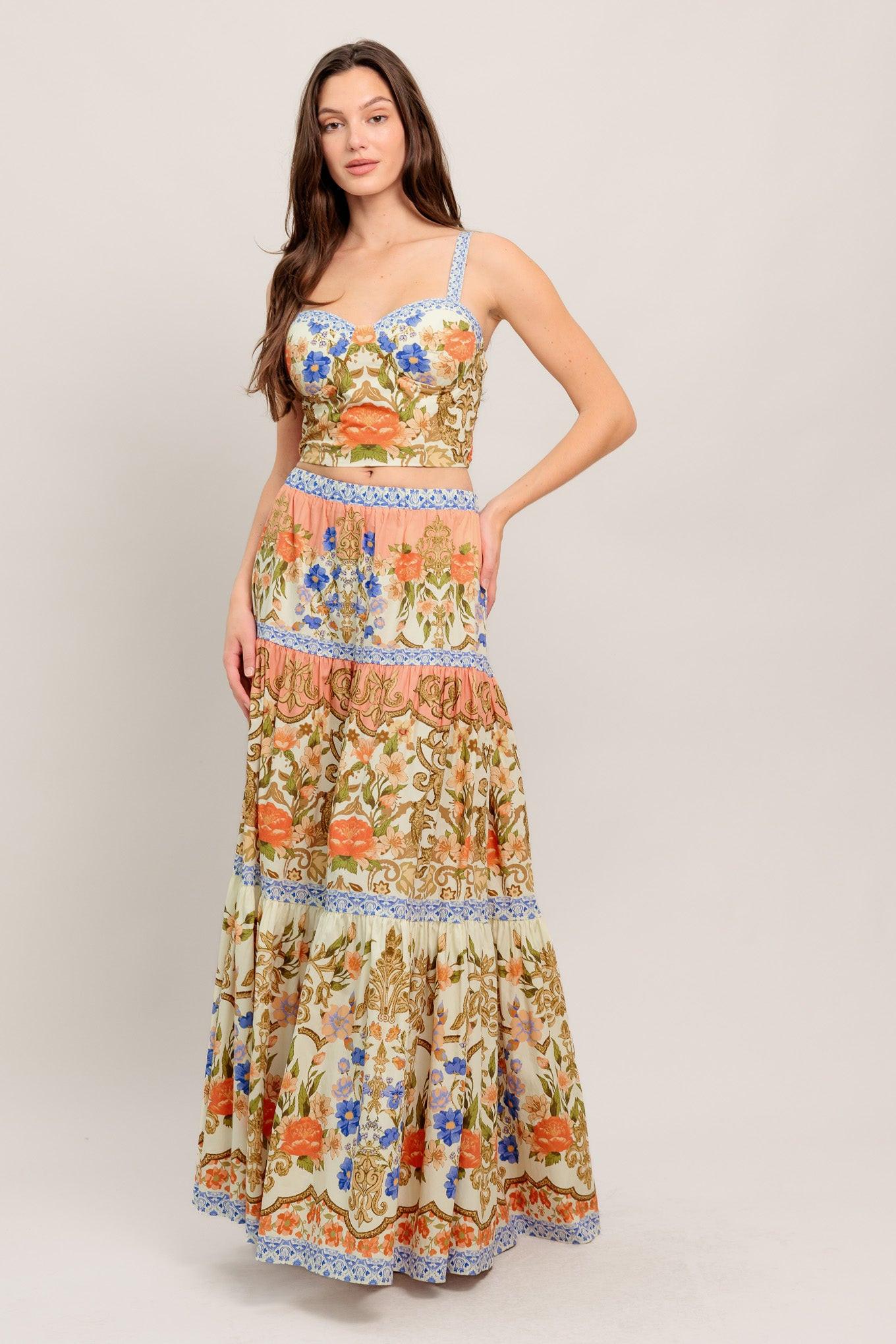 SWEET MEADOW MEMORIES WOVEN TOP AND SKIRT SET - Glamourous Grace
