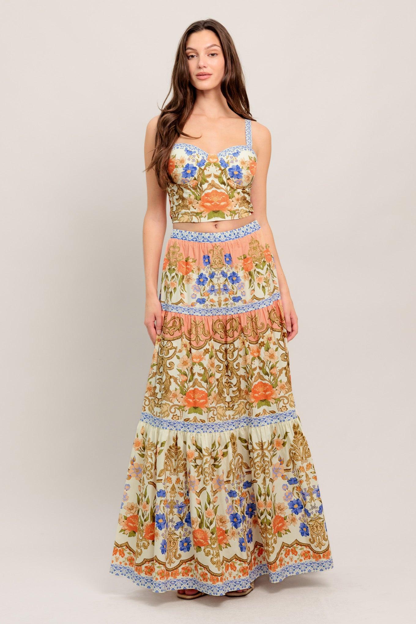 SWEET MEADOW MEMORIES WOVEN TOP AND SKIRT SET - Glamourous Grace