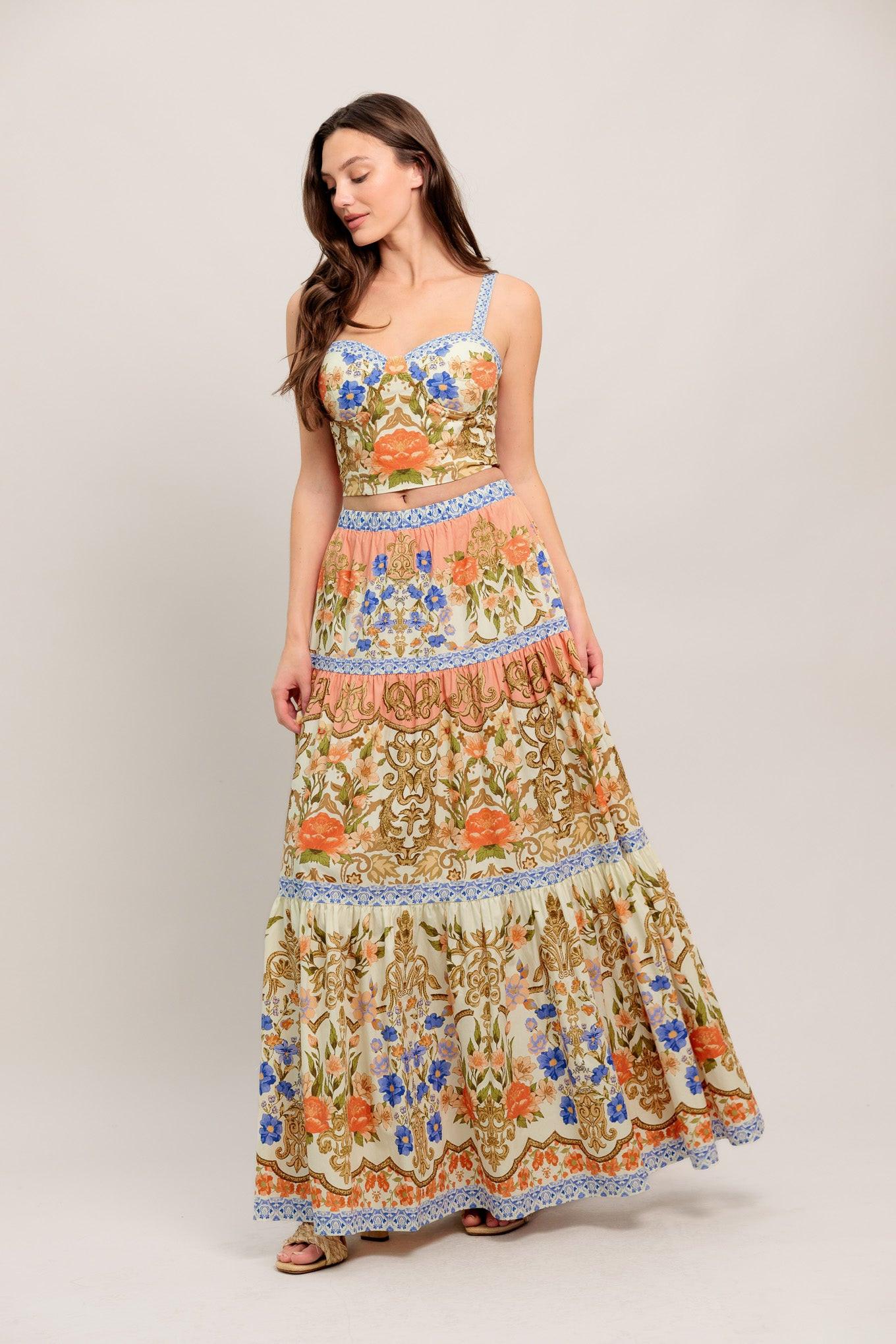 SWEET MEADOW MEMORIES WOVEN TOP AND SKIRT SET - Glamourous Grace