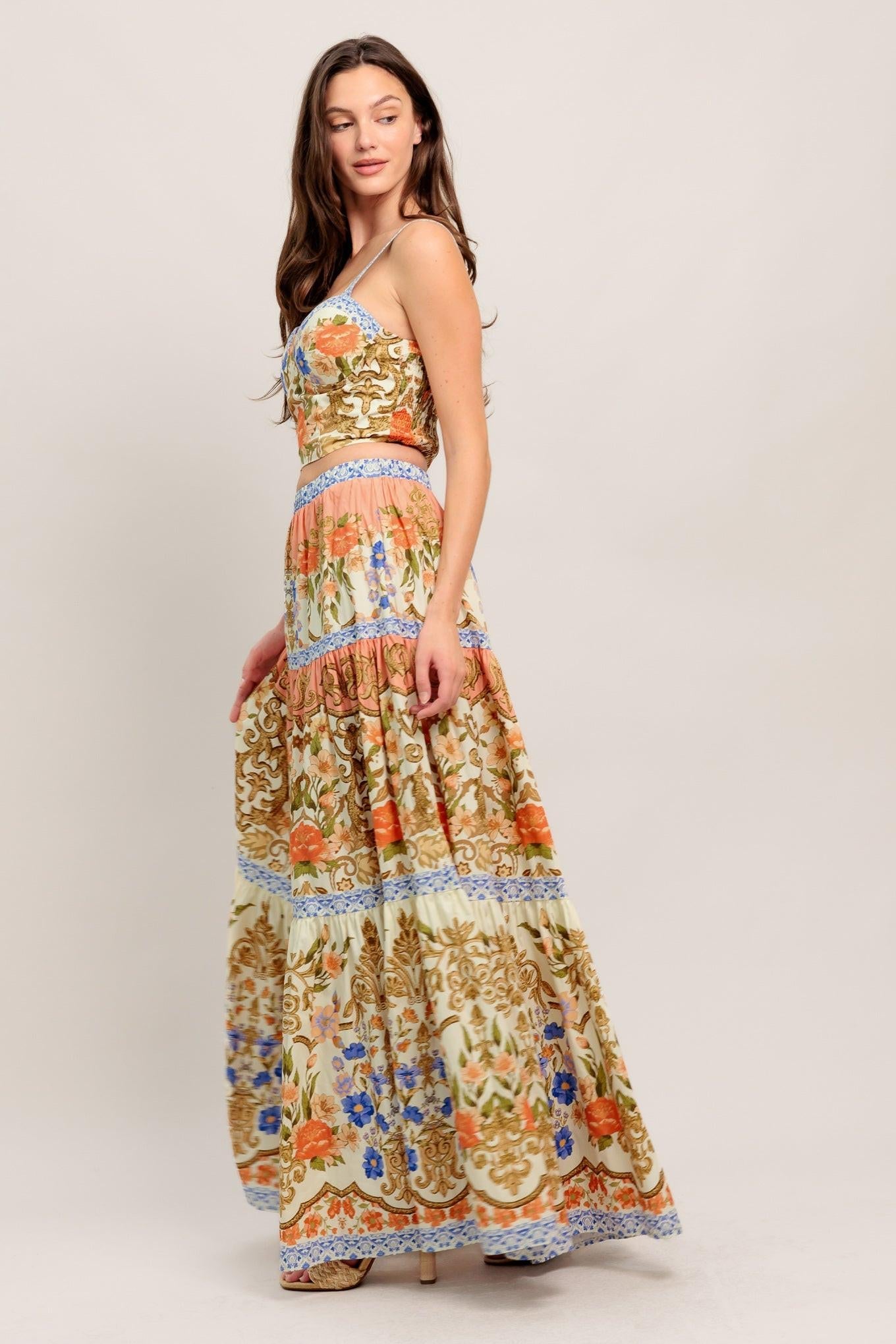 SWEET MEADOW MEMORIES WOVEN TOP AND SKIRT SET - Glamourous Grace