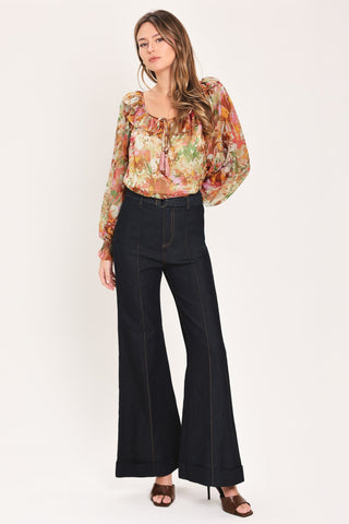 SOFT FLORAL RUST WOVEN TOP