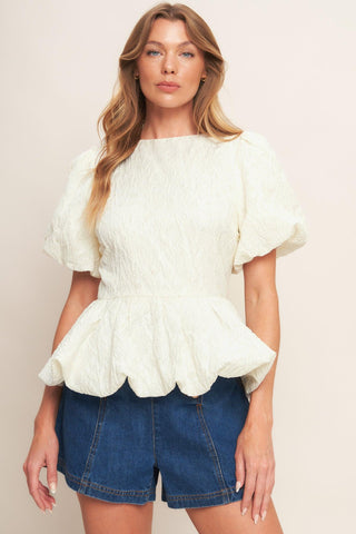 VANILLA SCALLOP WOVEN TOP - Glamourous Grace