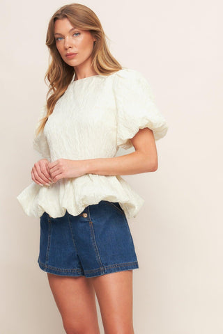 VANILLA SCALLOP WOVEN TOP - Glamourous Grace
