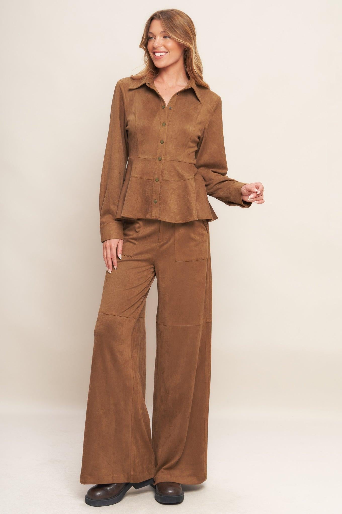 REFINED IMPRESSION FAUX SUEDE TOP