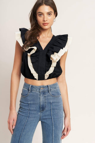 GALLERY CONTRAST WOVEN CROP TOP - Glamourous Grace