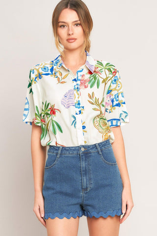 SUMMER PORCELAIN WOVEN TOP - Glamourous Grace