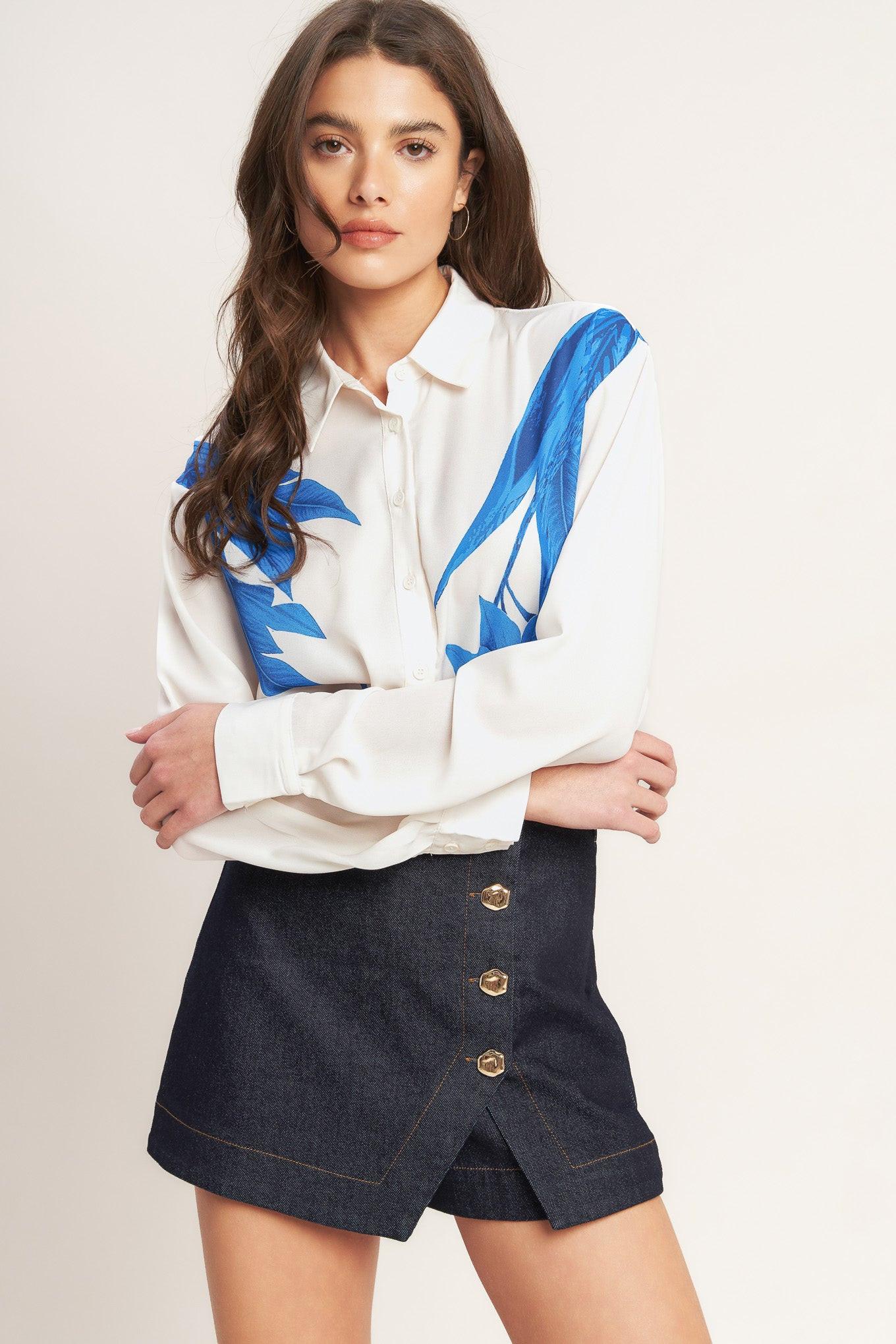 ASYMMETRICAL BOTANICAL WOVEN SHIRT - Glamourous Grace