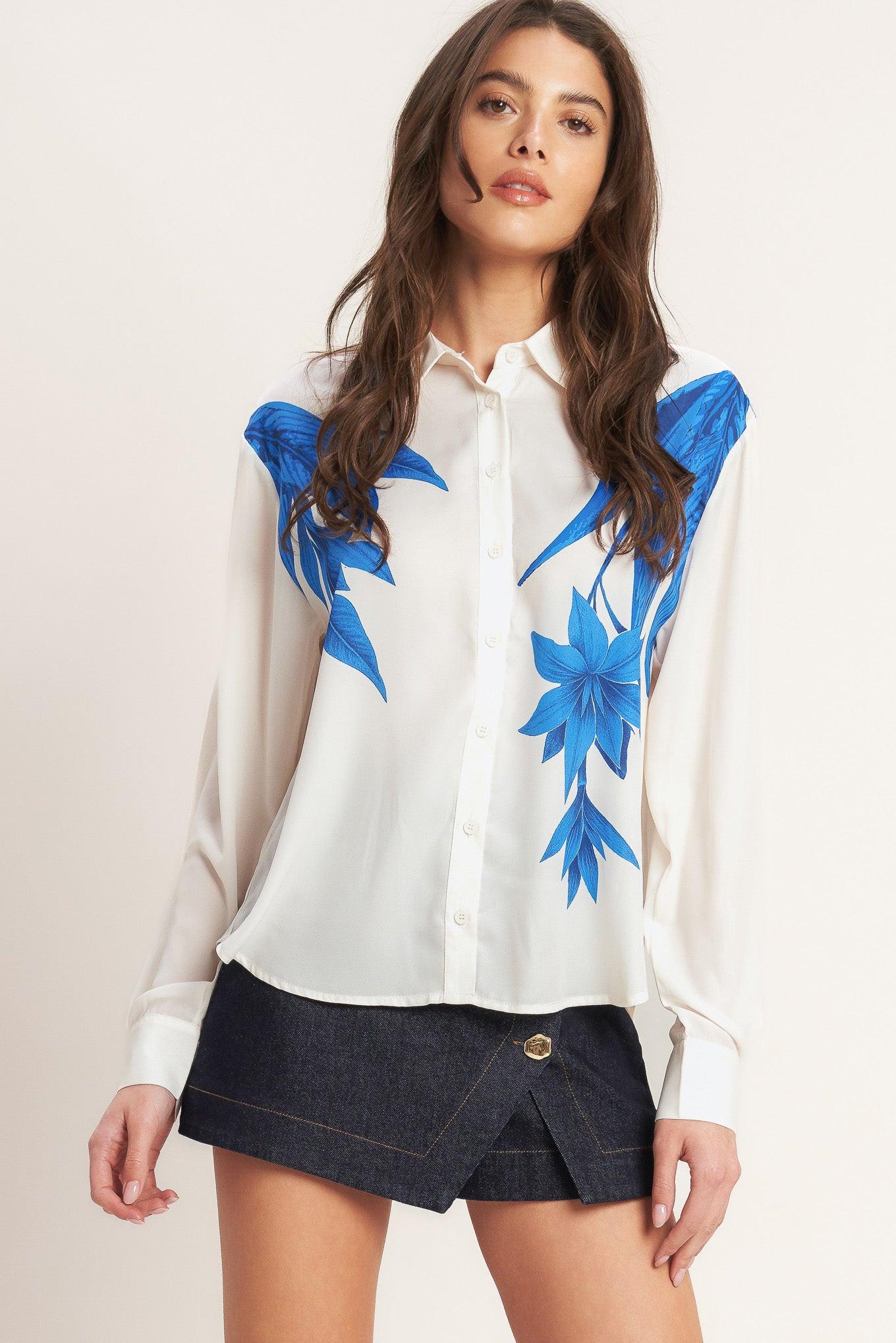 ASYMMETRICAL BOTANICAL WOVEN SHIRT - Glamourous Grace