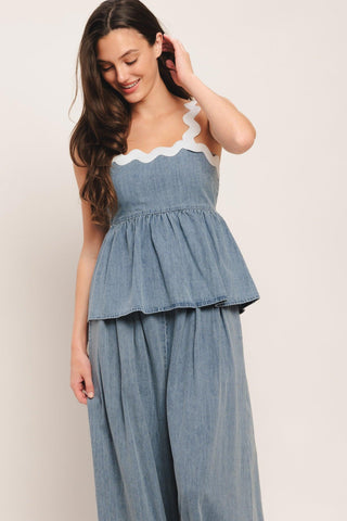 RELAXED DRAPE LIGHTWEIGHT DENIM TOP - Glamourous Grace