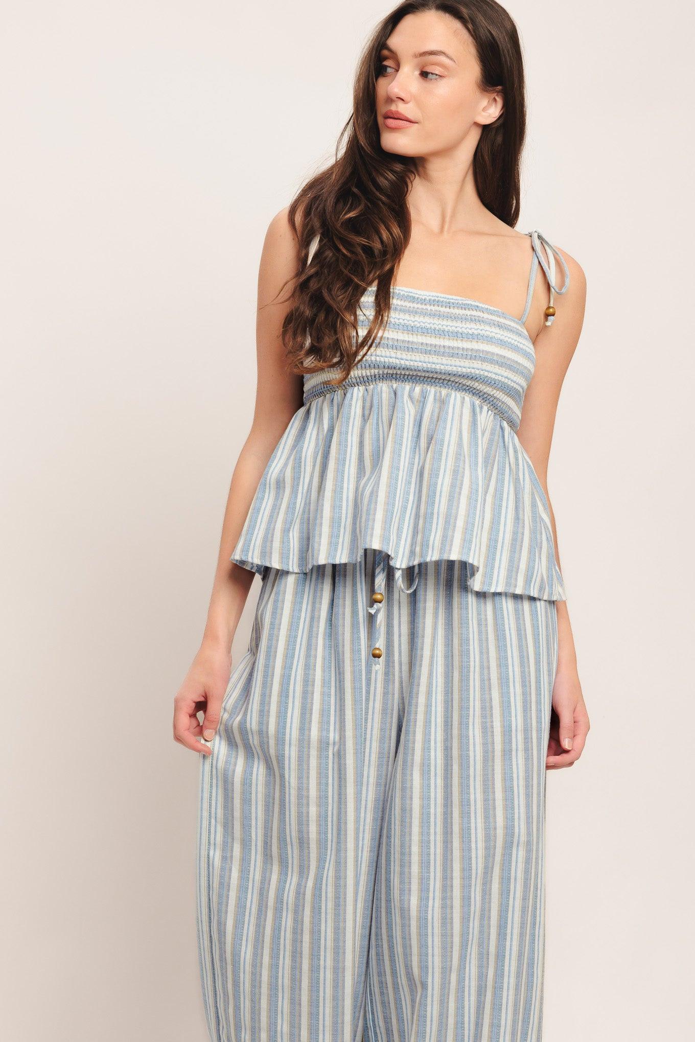 COASTAL DAY STRIP WOVEN TOP - Glamourous Grace
