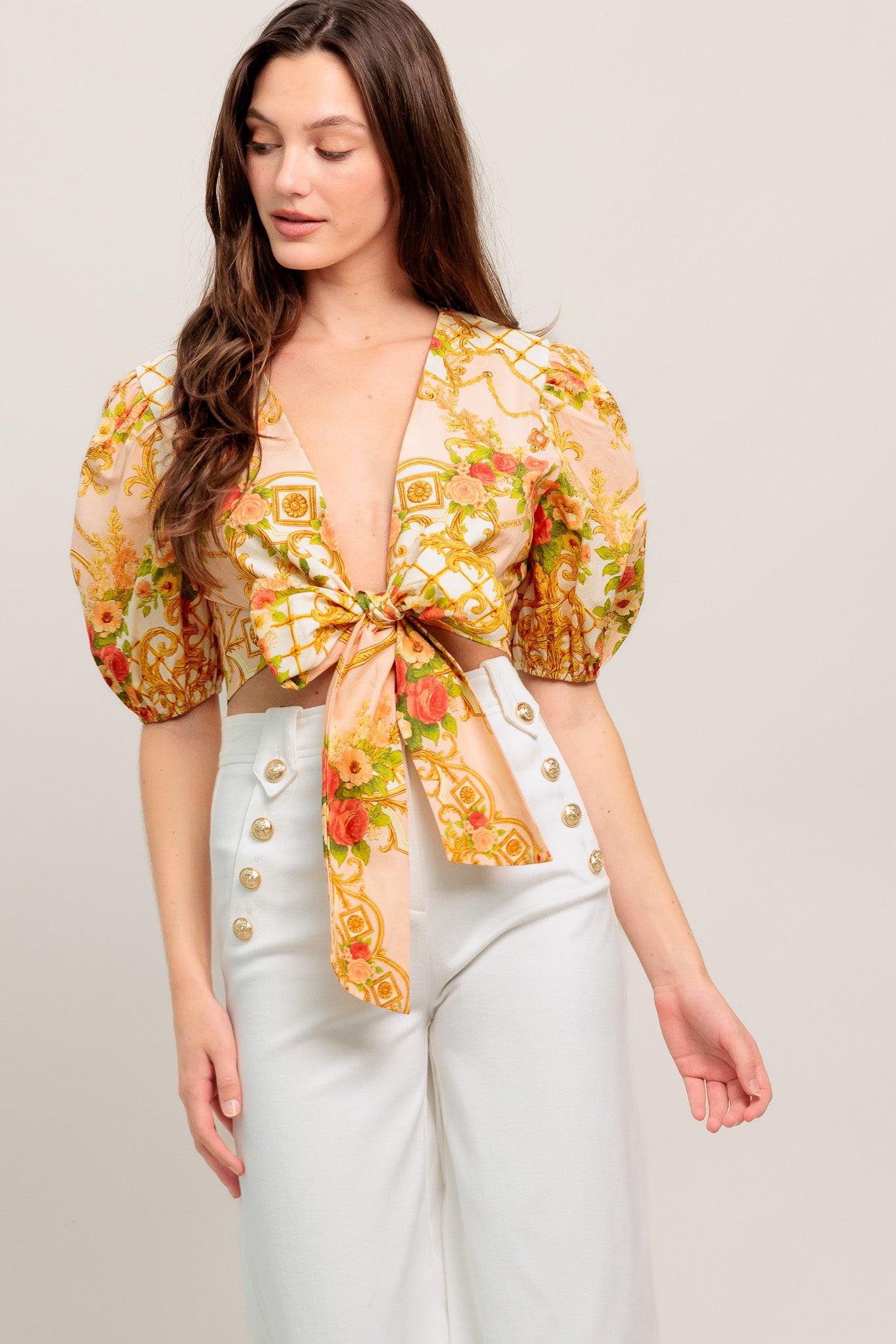 PALACE ROSE STATEMENT WOVEN CROP TOP - Glamourous Grace