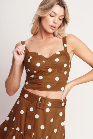 BROWN SUGAR DOT WOVEN BUSTIER TOP - Glamourous Grace